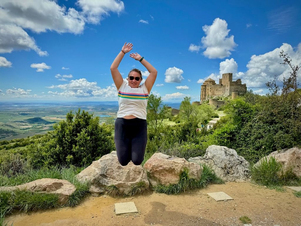 J. jumping in front of Loarre Castle