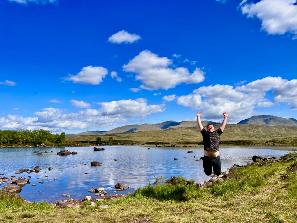 Sylvain jumping around Loch Ba